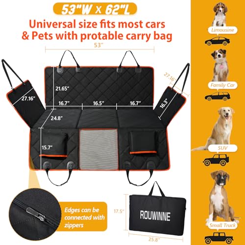 Hard Bottom Dog Car Seat Cover for Back Seat (L - For Cars/ Mid-Size SUV/ Small Truck / Orange)