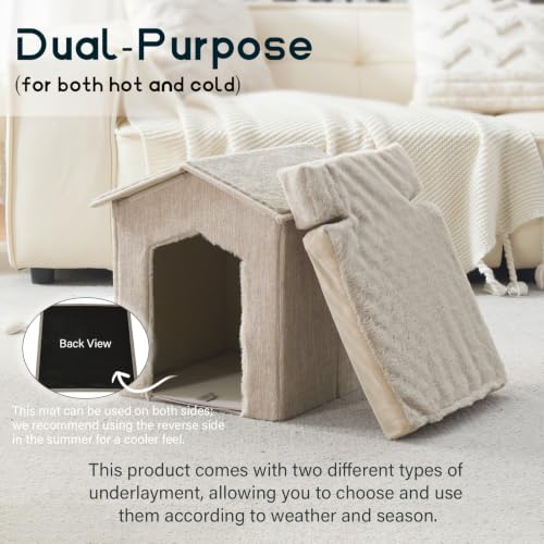 Cat Beds for Indoor Cats (Beige / 13.7"D x 13.4"W x 16"H)