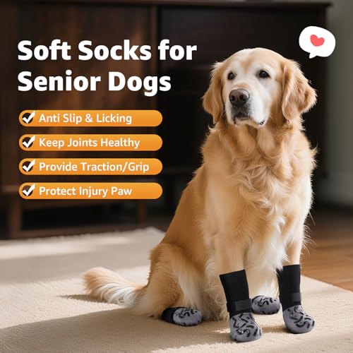 Non Slip Dog Socks for Hardwood Floor Senior Dogs Double Sided Grip (X-Small(Pack of 4))