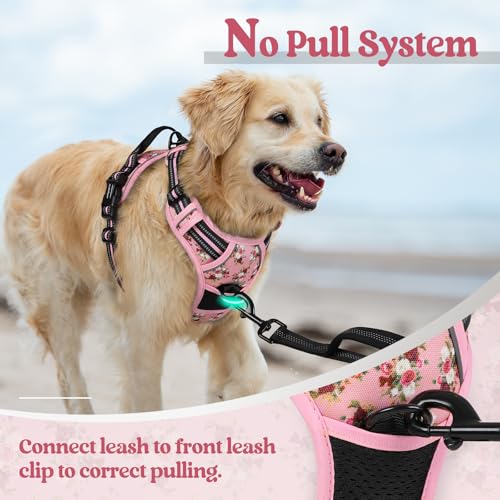 Dog Harness No Pull for Large Dogs with 2 Leash Clips (X-Large / Pink Rose)
