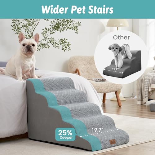 Extra Wide Dog Stair for Small Dog (Grey / Extra Wide:19.7"x33"x22.4")