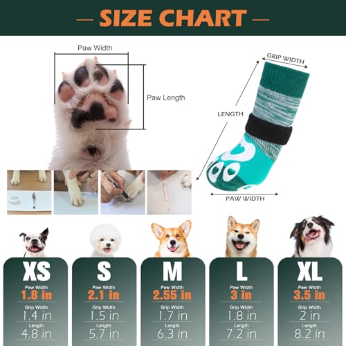 Dog Socks to Prevent Licking Paws with Grippers for Hardwood Floors Anti Slip (Green / X-Small)