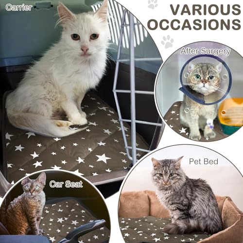 4 Pack Self Warming Cat Bed Self Heating Cat Mat Star Pattern Soft Dog Crate Pad Thermal Pet Mat Anti Slip Kennel Dog Washable Warming Bed for Outdoor Indoor (18 x 24 Inch / Brown)