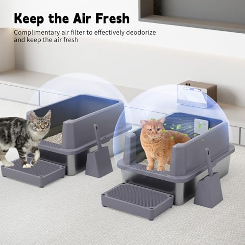 Stainless Steel Litter Box (Gray with Deodorizer, 2 Pack)