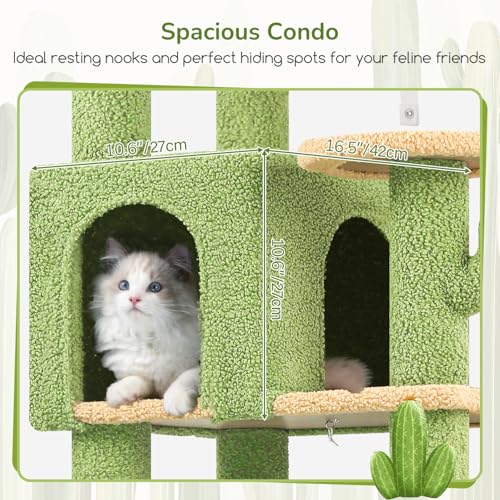 65in Cactus Sturdy Cat Tower for Indoor Large Cats (65inch / Green)