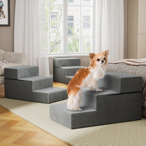 Large Dog Stairs for High Beds (Grey / 3 Steps (18" High))