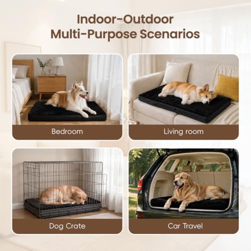 Waterproof Dog Bed for XXL Crate with Washable Cover (47.0"L x 29.0"W x 4.0"Th / Black)