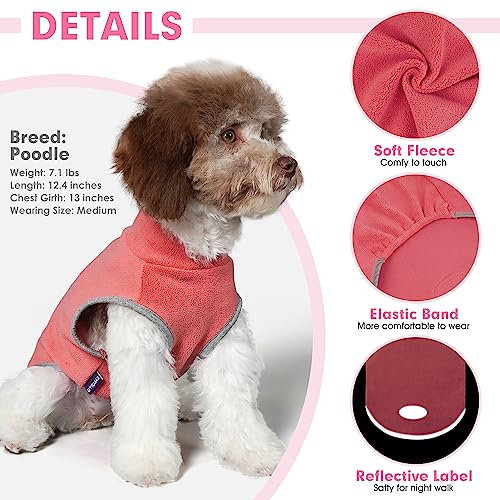 2 Pack Fleece Dog Sweater Pullover Lightweight Reflective Jacket (Small / Pink & Fuschia)