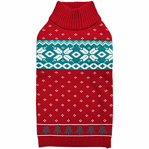 Christmas Tree and Snowflake Dog Sweater in Festive Red (14 inch (Pack of 1) / Tree - Festive Red)