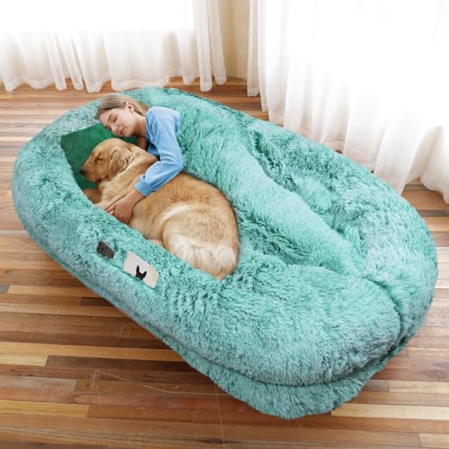 Human Dog Bed for Adult (71.0"L x 45.0"W x 12.0"Th / GreenWhite)