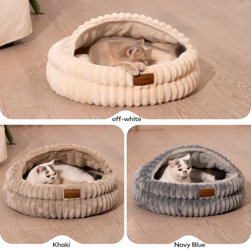 Cat Cave Bed for Indoor Cats Covered Hooded Pet Bed with Cushion (Dark Blue)