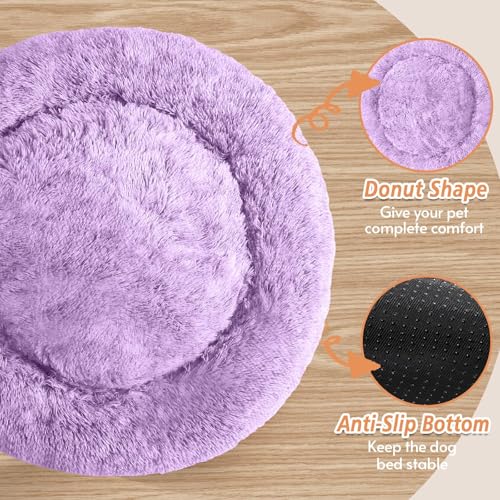 Calming Small Dog & Cat Bed for Indoor Cats (Purple / 20.0"L x 20.0"W x 6.0"Th)
