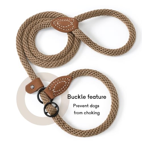 Heavy Duty Slip Lead No Pull Leash w Leather (Brown / 4 Feet)