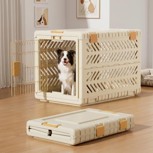 Collapsible Dog Crate for Large (Beige / 36.4"L x 22.8"W x 25.8"H)