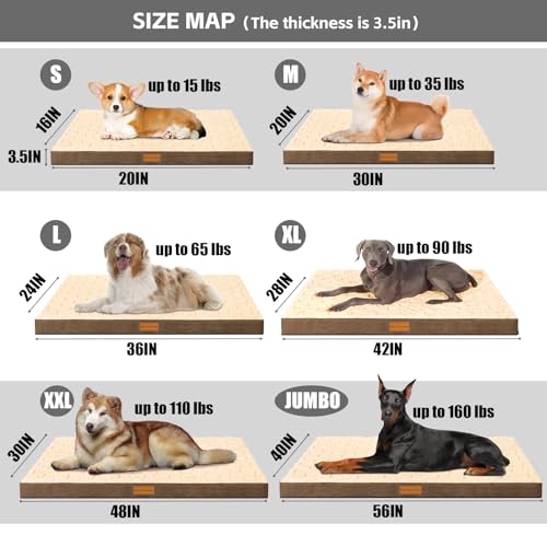 Orthopedic Large Dog Bed Washable Pet Crate Mat 48''X30'' Camel (Camel / 48"L x 30"W x 3.5"Th)