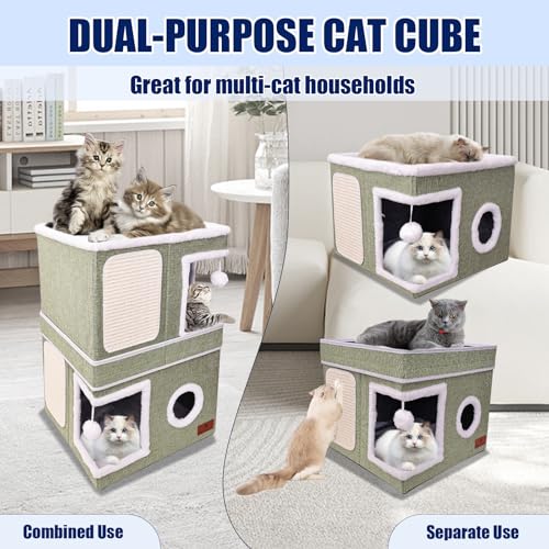 2 Story Cat House for Indoor Cats (Green / Double)