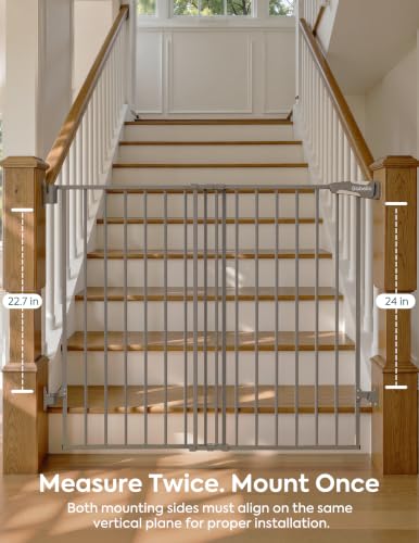 34" H Extra Tall No Bottom Bar Baby Gate (Grey - B17 / 34" H, 26-43" W-Standard)
