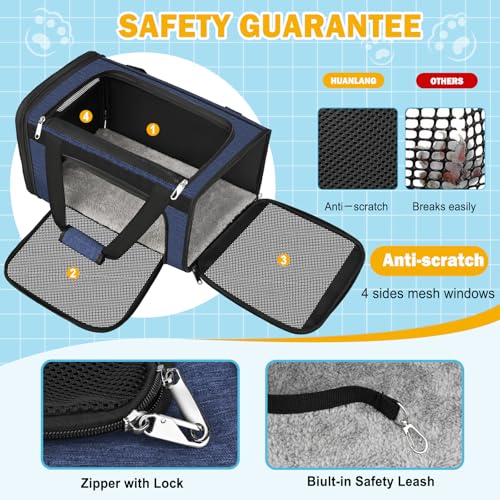 Large Cat Carrier Soft Sided Travel Pet Carrier Airline Approved (Navy Blue)