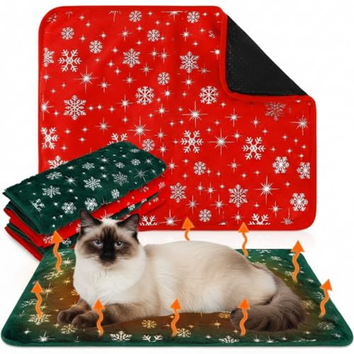 4 Pack Self Heating Cat Bed Cat Self Warming Pad with Removable Cover Extra Warm Thermal Pet Pad Washable Pet Crate Mat Anti Slip Kennel for Indoor Outdoor Pets (16 x 20 Inches)