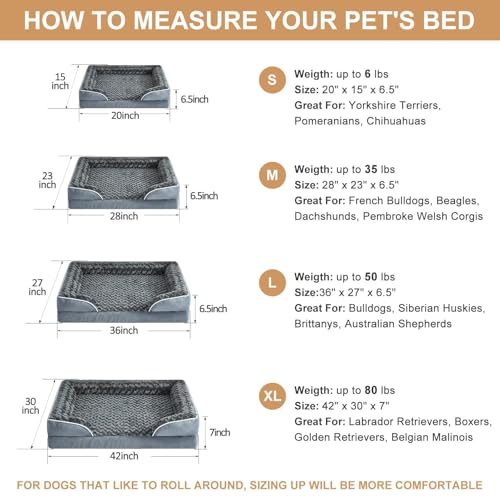 Orthopedic Washable Dog Bed Large for Senior Dog Cozy Sleep (36.0"l X 27.0"w X 6.5"th / Dark Grey)