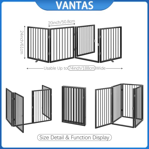 80" x 24" Foldable Freestanding Extra Wide Dog Gate with Door (Black / 【4-Panel with Door】20W*24H)