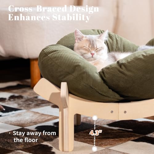 Elevated Cat Bed for Indoor Cats Couch Sofa Flower (Green)