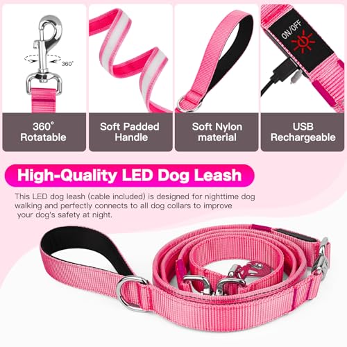 LED Light Up Dog Leash (Pink / 6Ft(Three-section))