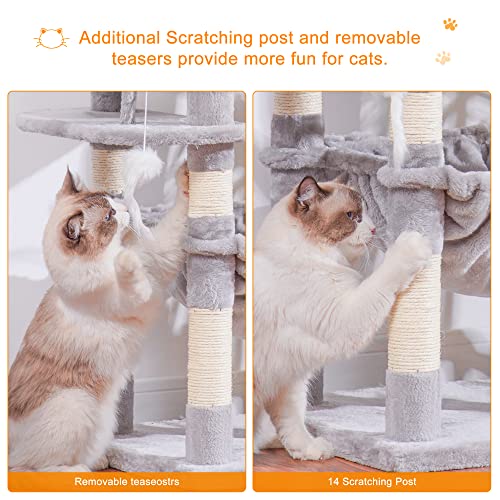 Cat Tree 70 inches Tall Cat Tower for Indoor Large Cats HCT032W (70.08 inch / Light Gray)