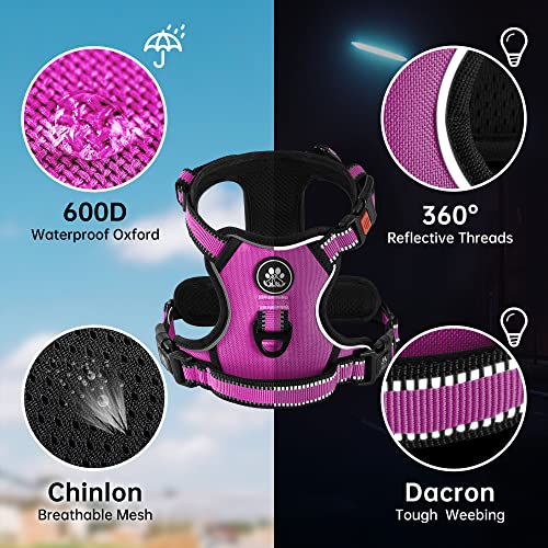 Reflective Dog Harness for Large Dogs (Fuchsia Pink / Large)