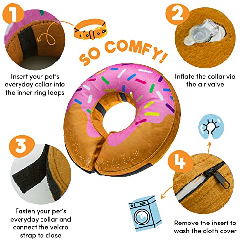 Inflatable Dog Cone Collar Alternative After Surgery Medium (Donut-Strawberry / Medium [Neck:7"-11"])