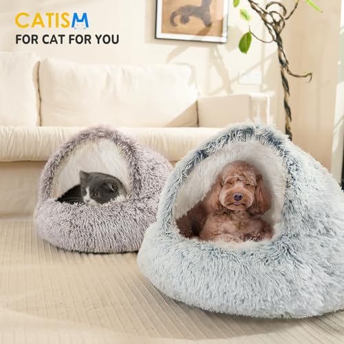Cat Bed Hooded Cat Beds for Indoor Cats Covered Cat Beds (25.0"L x 25.0"W x 19.0"Th / coffee)