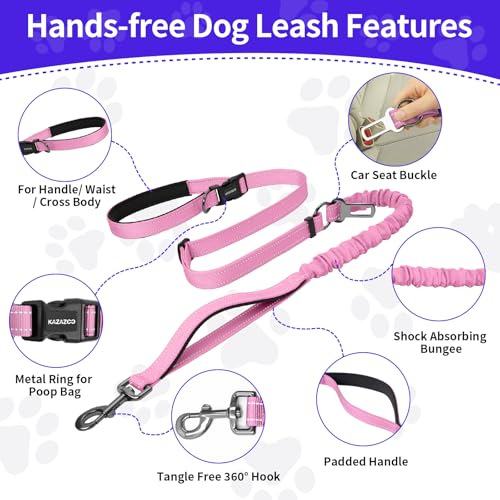 Hands Free Dog Leash by Kazazoo (PINK Bungee / M)