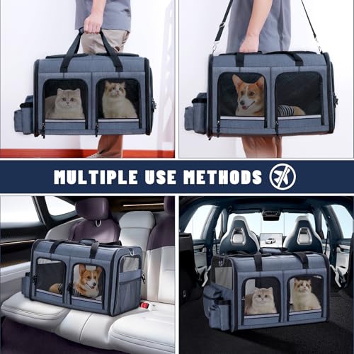 Cat Carrier for 2 Cats (Gray with 2 Pocket)
