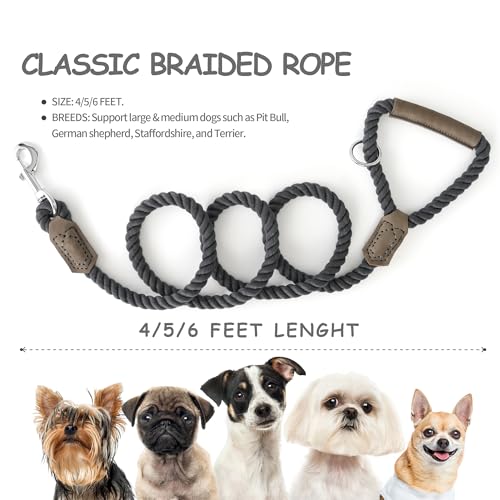 Dog Leash Braided Cotton Rope w (Blue-Gray / 72 Inch-1/2")