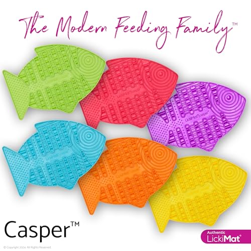 Casper, Fish-Shaped Cat Slow Feeders Lick Mat, Boredom Anxiety Reducer; Perfect for Food, Treats, Yogurt, or Peanut Butter. Fun Alternative to a Slow Feed Cat Bowl or Dish, Yellow (Yellow)