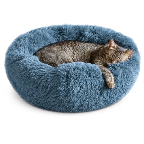 Cat Beds for Indoor Cats & Small Dog (Navy-Grey / 20.00" x 20.00" x 6.00")
