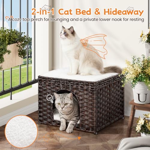 Handwoven Rattan Cat House (Brown)