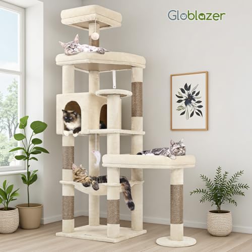 65in Sturdy Cat Tree Tower for Indoor Large Cats (65inch / Beige)