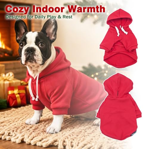 Fleece Dog Hoodie with Leash Hole for Small to Large Dog (Red / Medium)