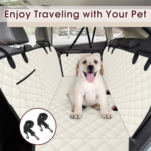 Waterproof Dog Car Seat Cover for Back Seat (Beige,Black / Large,Standard)