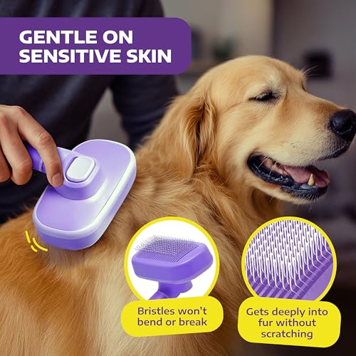 Self Cleaning Slicker Brush for Dogs and Cats (Purple)