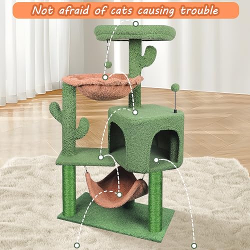 Cat Tree with Cat Condo Scratch Post and Big Hammock (39.4'' Green)
