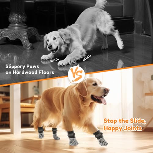 Non Slip Dog Socks with Grippers Prevent from Licking Paws for Senior Dogs (Brown / Medium)