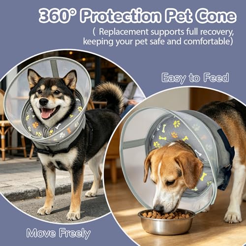 Inflatable Dog Cone Collar with Anti (Paw / S(Neck:4-6.5''))