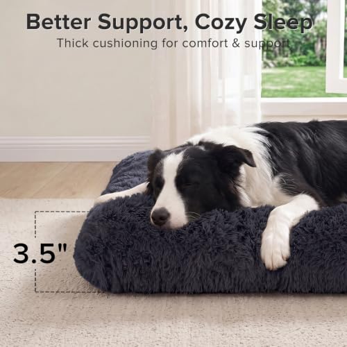 Large Dog Bed Crate Pad (35.0"L x 23.0"W x 3.5"Th / Dark Grey)