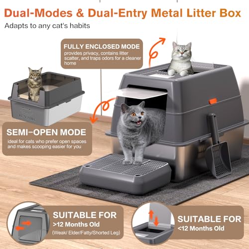 XXXL Stainless Steel Litter Box with Lid (Dark Grey)