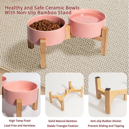 Elevated Ceramic Dog Bowl (Pink / Medium)