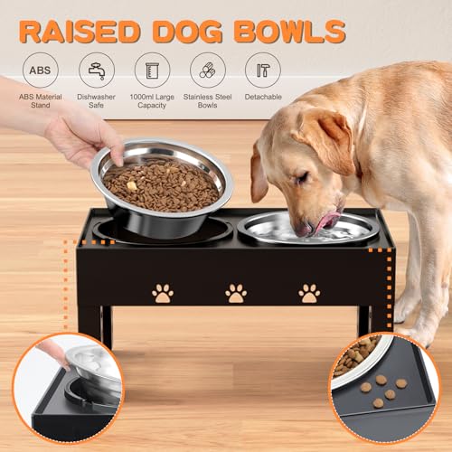 Elevated Dog Bowls with 2 Stainless Steel Bowls (For Medium Large Dogs / Black)