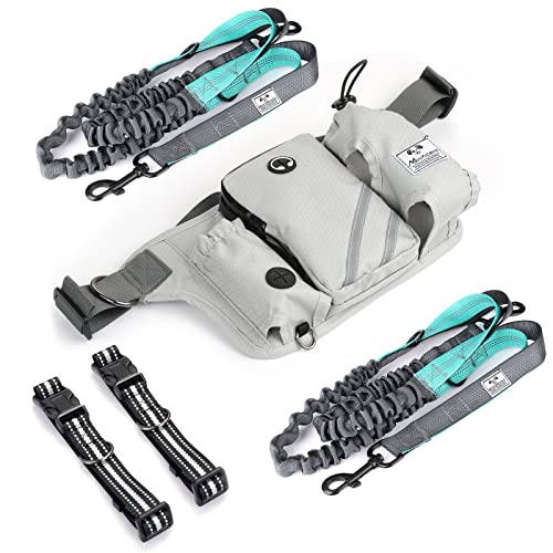 Retractable Hands Free Dog Leash with Dual Bungees for 2 Dogs (Gray)