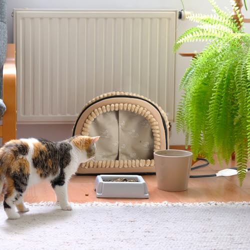 Smart Heated Cat Bed Cave Pet House for Indoor Cats & Small Dogs (Brown)